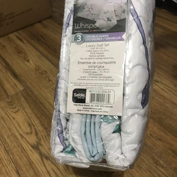 New Blue & Teal Floral 3-Piece 100% Polyester Quilt Set • Reversible • DQ - Picture 5 of 5